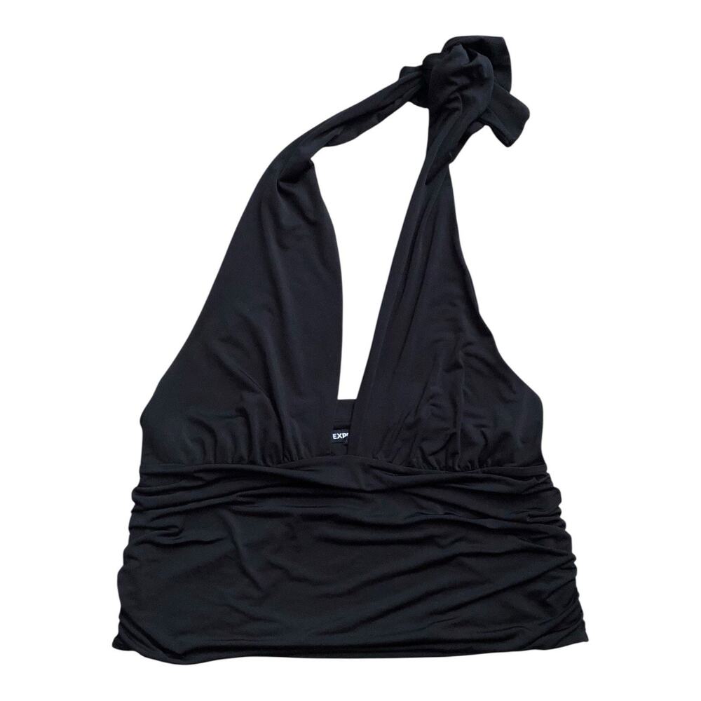 Express Black Halter Top Womens XL Ruched Stretch Crop Top Clubwear Sexy